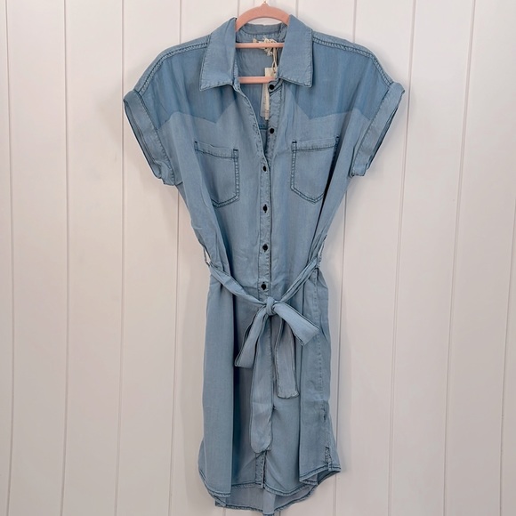 🆕Hem & Thread Chambray Button Down Belted Shirt Dress Denim Vintage Design - Picture 5 of 13